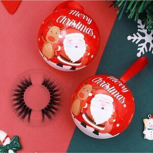 Eyelashes Christmas Santa Metal  Ornament Black Faux 1 Pair